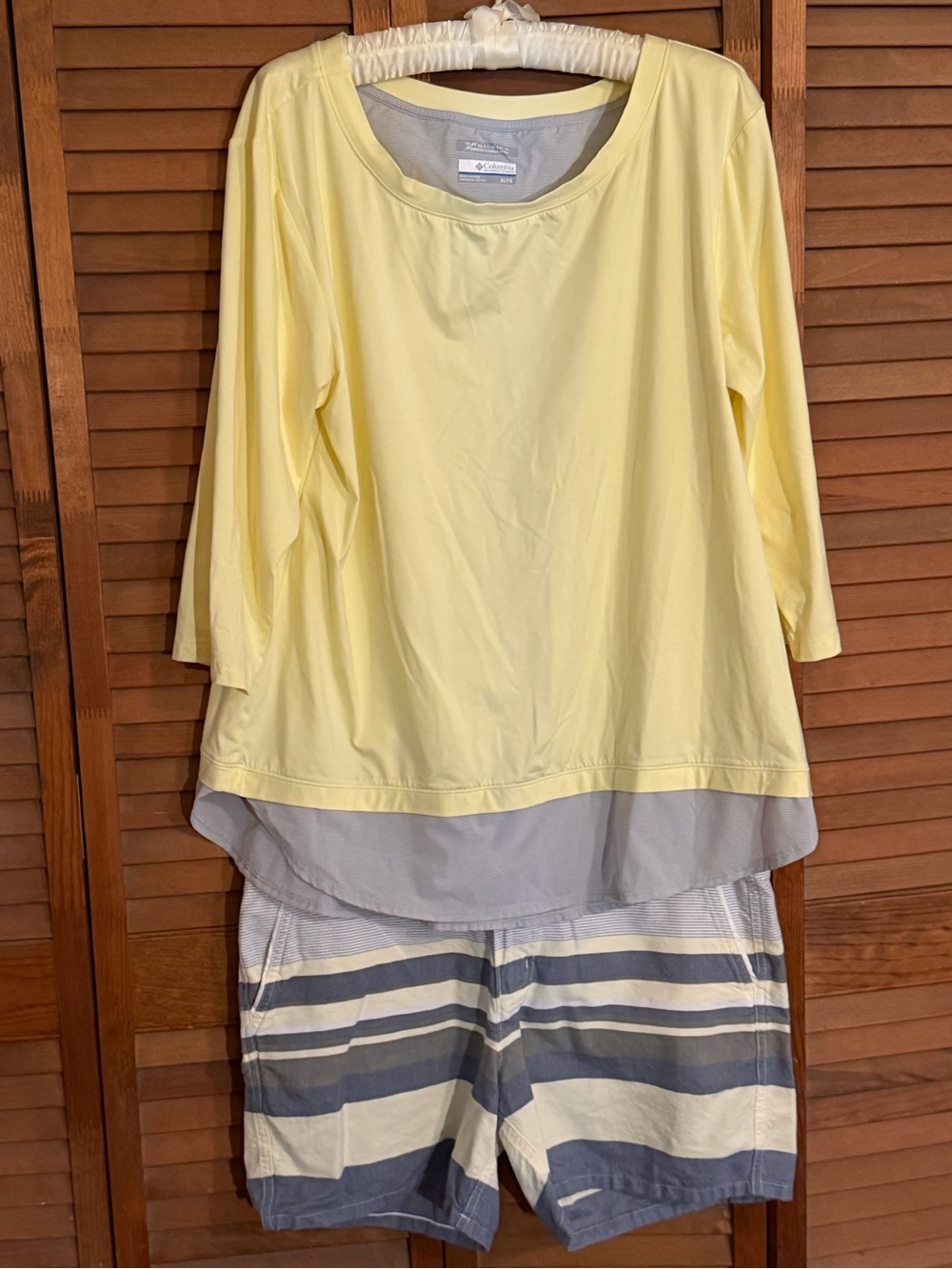 Women’s Columbia PFG Matching Short Set | Yellow and Grey Layered 3/4 Sleeve UV
